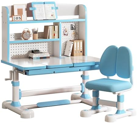 Kids Desk and Chair Set - Height Adjustable Crank Study Desk (Blue) by Unknown