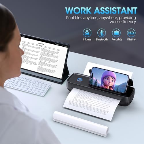 Portable Thermal Printer, Wireless & Bluetooth Mini Inkless Printer for Travel, Office, Home, Supports 8.5x11inch, Compatible with iPhone, Android, Laptop| Light Black - Image 6