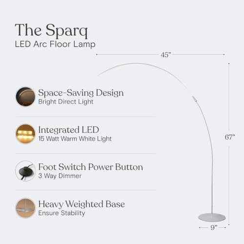 Brightech Sparq Arc Floor Lamp - Sleek, Minimalist Curved LED Standing Lamp for Living Room, Office Desk, Arches Over Bed and Sofa for Reading, Bright & Dimmable Task Light - Silver - Image 5