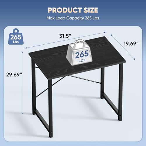 DUMOS 32 in Small Computer Desk for Home Office, Modern Study Work Table Simple Style for Bedroom, Writing Desks with X-Shaped Reinforcement, 2 Pack, Black - Image 3