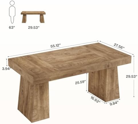 Tribesigns 55-Inch Executive Desk, Thick Wood Office Computer Desk with Double Pedestal, Modern Minimalist Workstations Writing Table Conference Table Furniture for Home Office, Brown - Image 2