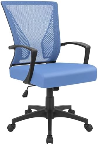 Furmax Office Chair Ergonomic Computer Desk Mesh Chair Mid Back Swivel Lumbar Support with Armrest (1, Blue) by Furmax