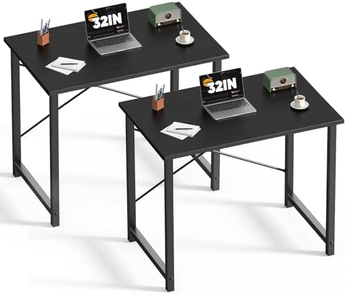DUMOS 32 in Small Computer Desk for Home Office, Modern Study Work Table Simple Style for Bedroom, Writing Desks with X-Shaped Reinforcement, 2 Pack, Black by DumosLifestyle