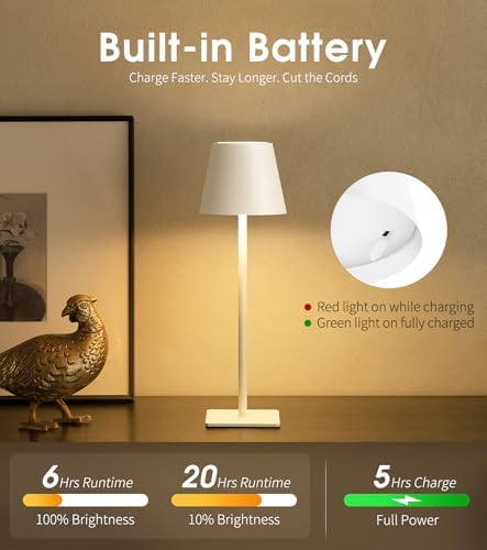 UME Cordless Table Lamp, Battery Operated Lamp - Portable Waterproof Rechargeable Table Lamp w/ 3 Color Temps & Stepless Dimming for Dinner, Desk, Cafe, Outdoor (White) - Image 7