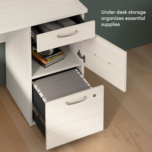 Bestar U or L Shaped Desk with Hutch & Drawers, White Chocolate, Logan, 66W - Image 4