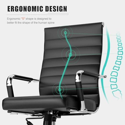 Okeysen Office Desk Chair, Ergonomic Leather Modern Conference Room Chairs, Executive Ribbed Height Adjustable Swivel Rolling Chair for Home Office Set of 4. (Black) - Image 4