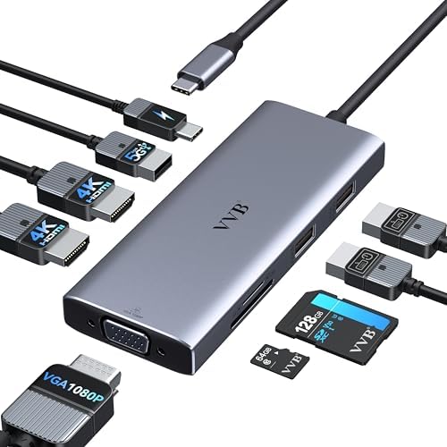 Laptop Docking Station 3 Monitor USB C Docking Station Dual Monitor Adapter by VVB