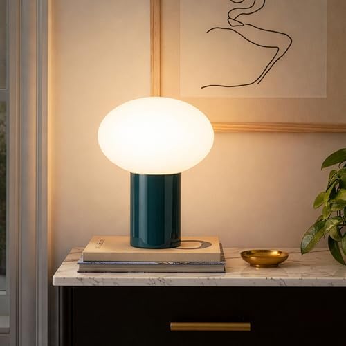 Brightech Ivy LED Table Lamp - Small 9” Bedside Reading Lamp, Modern USB Desk and Nightstand Light with Ambient Lighting for Bedroom, Living Room, Office - Frosted Glass Globe Lamp Shade, Teal by Brightech