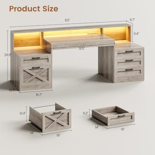SEDETA 63" Executive Office Desk with 5 Drawers, Grey - Image 2