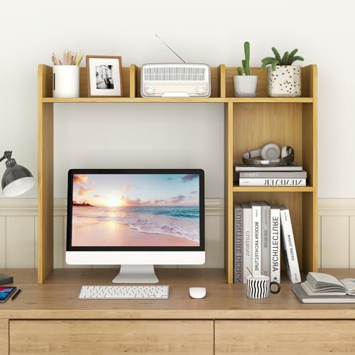 Desktop Bookshelf, 3-Tier Desk Organizer Shelves w/ 5 Display Rack by BUYNOW