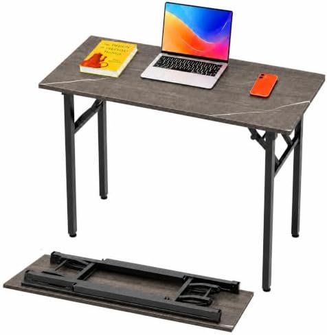 Folding Table Computer Desk - 43.3" No Assembly Folding Desk Design and Foldable Office Desk, Small Desk for Bedroom, Compact Storage Portable Use for Dorm and RV Small Space, Marble Greige by HMFOR