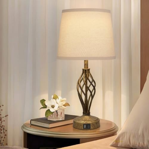 Ruiever Touch Table Lamps Set of 2, nightstand lamp with USB Ports Bedside 3 Way Touch dimmer Desk lamp for Living Room Bedroom,Antique Gold Spiral cage Base Design Warm White dimmer Bulbs Included. - Image 7
