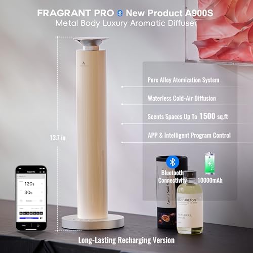 Wireless Rechargeable Hotel Scent Diffuser Kit - 1500 Sq Ft Coverage, Alloy Atomization System,App Control,Waterless Oil Diffuser, Including 5×15ml Essential Oils, for Home,Large Room,Spa, Cream - Image 2