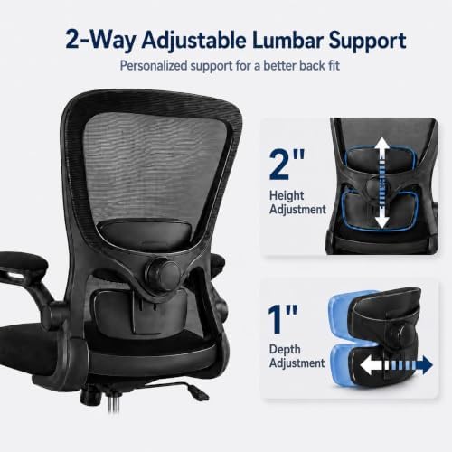 Ergonomic Office Chair for Long Hours, Adjustable Padded Lumbar Support for Lower Back Relief, 330 lb Capacity, Comfortable Computer Desk Chair for Home Office, Work & Study - Image 3
