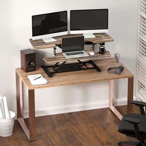 FLEXISPOT 42" Electric Standing Desk Converter Height Adjustable Desk Strong Weight Capacity Motorized Stand up Desk Riser for Office Home, Rustic Color - Image 2