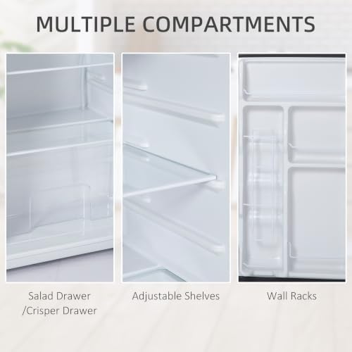 HOMCOM 3.2 Cu.Ft Mini Fridge with Freezer Single Reversible Door Silver - Image 5