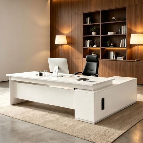 L Shaped Executive Desk with Drawers, Large Wood Workstation, Modern Executive Office Furniture for Home Office and Business Workspace, Multiple Sizes & Colors by Unknown