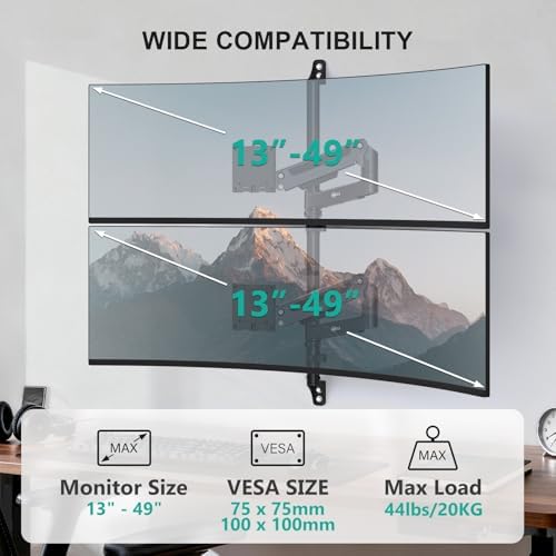 WALI Vertical Dual Monitor Wall Mount for 13-49 inch Screens, 44lbs per Arm - Image 2