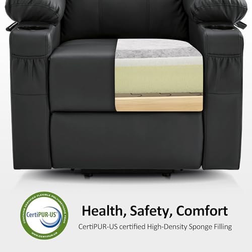 MCombo Large Power Lift Recliner Chair with Massage and Heat for Tall Elderly People, 3 Positions, Cup Holders, and USB Ports, Faux Leather 7516 (Large, Black) - Image 5