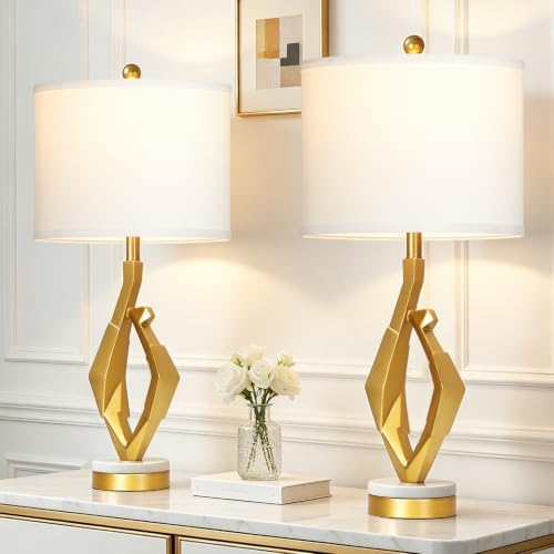 CINSARY 30" Tall White and Gold Table Lamps Set of 2 for Living Room by CINSARYLAMPSTYLE
