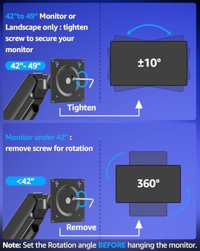 MOUNTUP Dual Monitor Stand Fits 49 45 42 40 39 34 32 Inch Screens, Heavy Duty Dual Monitor Arm Holds 7.7-44 lbs, Vertical Stacked Monitors Mount, Full Motion, Height Adjustable, VESA Mount - Image 6