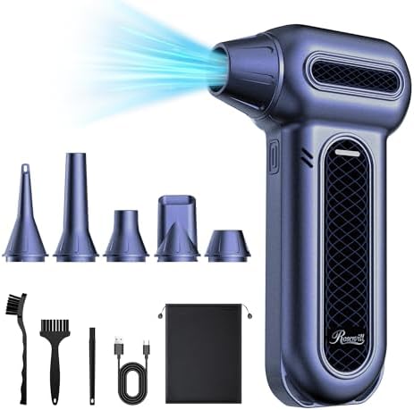 Rosewill Electric Air Duster - 130,000 RPM Super Power Cordless w/Turbo Mode, 4-Gear Adjustable Mini Blower with Fast Charging, Inflation and Suction for Computer, Keyboard, Pet, House, Outdoor & Car by RosewillInc