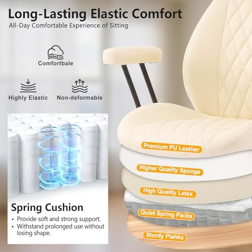 YFO Home Office Desk Chair Office Rubber Casters Ergonomic Computer Chair with Lumbar Support Adjustable Height Rolling Swivel Executive Task Armrests Chair， Cream Leather - Image 5