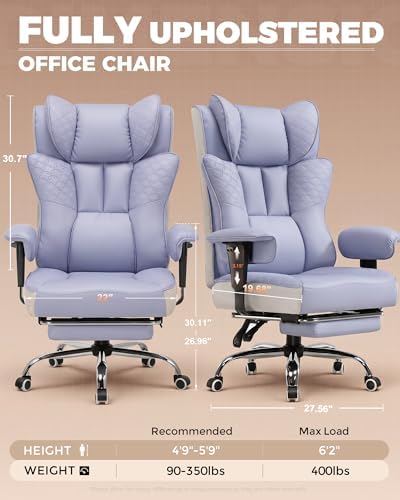GTPLAYER Big and Tall Office Chair Wide Ergonomic Gaming Chair with Deluxe Embossing Designed Leather with Foot Rest,150°Reclining Adjustable Soft Armrests Pocket Spring Back Support and Pillow - Image 2