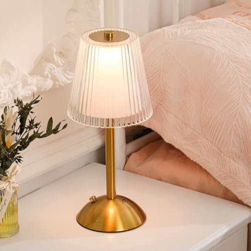 Liliful 2 Pcs Cordless Table Lamp LED Touch, Gold, Hollow Lined Style - Image 5