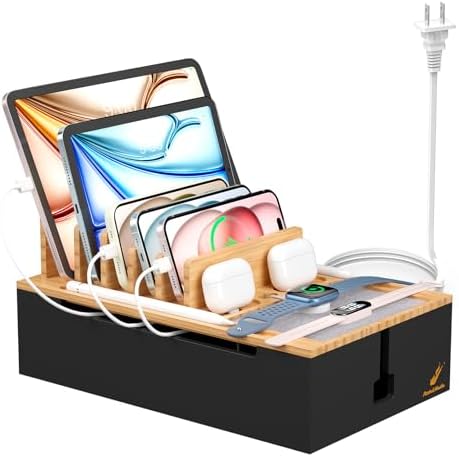 Pezin & Hulin Bamboo Charging Station for Multiple Devices-Natural+Black by PezinHulin