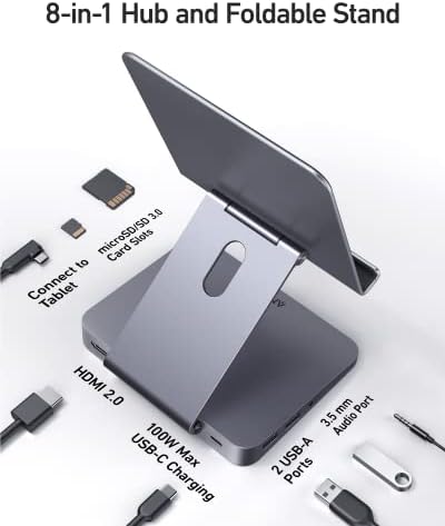 Anker USB C Hub for iPad, 551 USBC Hub (8-in-1), with Foldable Tablet Stand, 4K HDMI, 2 USB-A Data Ports, for iPad Pro 5th Gen/Air 5th Gen/Mini 6th and Later (Silver) (Pack of 2) - Image 3