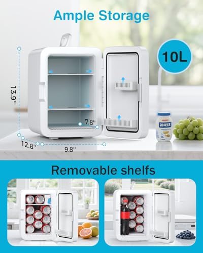 Antarctic Star Compact Mini Fridge, 10L Portable Small Refrigerator, 2.6 Gal Desktop Fridge with AC/DC Adapters, Small Cosmetics Cooler for Beverage, Food, Makeup, Bedroom, Office, Dorm, White - Image 2