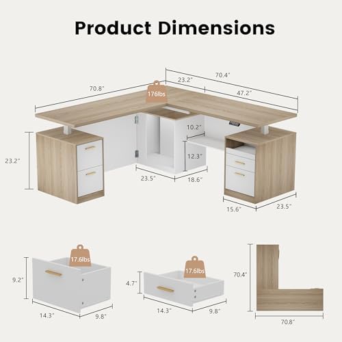 ModernMate 71" L Shaped Electric Standing Desk with 5 Drawers & CPU Storage - Image 2