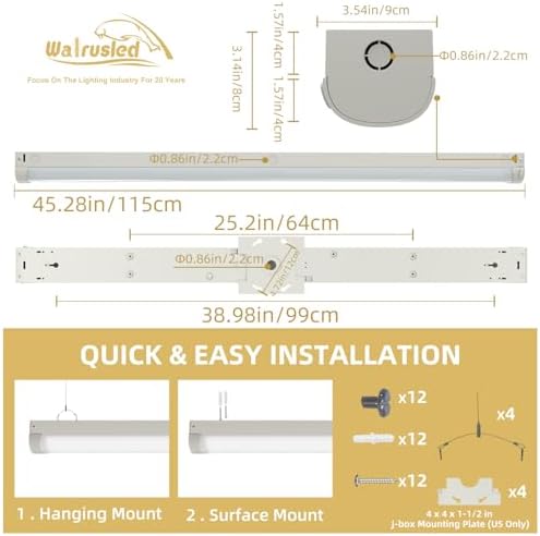 2 Pack 4FT LED Linear Strip Emergency Stairwell Light, 2 Wattages Selectable, 20W/40W, 2500lm/5000lm, Battery Backup, 5000K, IP20, 0-10V Dimmable 4 Foot Commercial LED Shop Ceiling Light Fixture, ETL - Image 6
