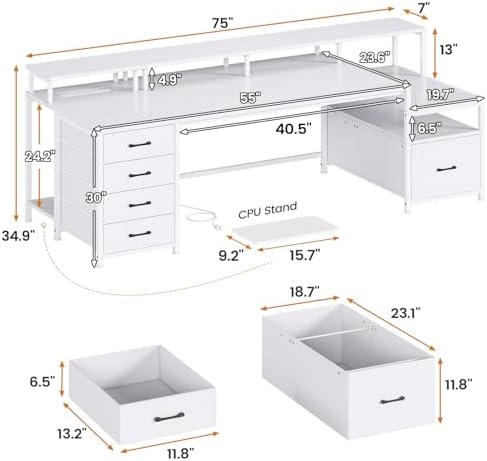 SEDETA 75'' Large Home Office Desk with 5 Drawer, Power Outlet, File Drawer - Image 2