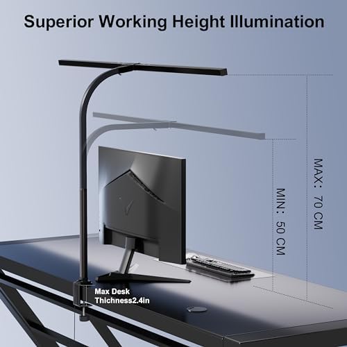 deeloop 80cm Ultra-Long LED Desk Lamps,24W Bright Architect Desk Lamp for Home Office, Infinite Dimming Office Light with Memory Function, Tall Desk Light with Clamp for Reading Working Monitor - Image 3