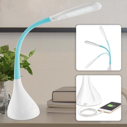 OttLite Creative Curves LED Desk Lamp with USB Port, White with Turquoise by Ottlite
