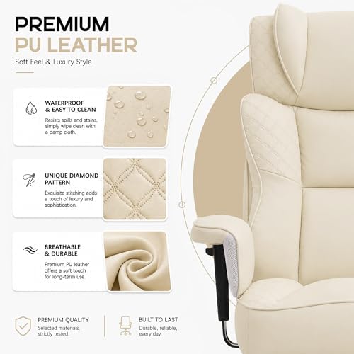 Office Desk Chair, High-Back Big and Tall Leather Chair with Footrest - Image 4