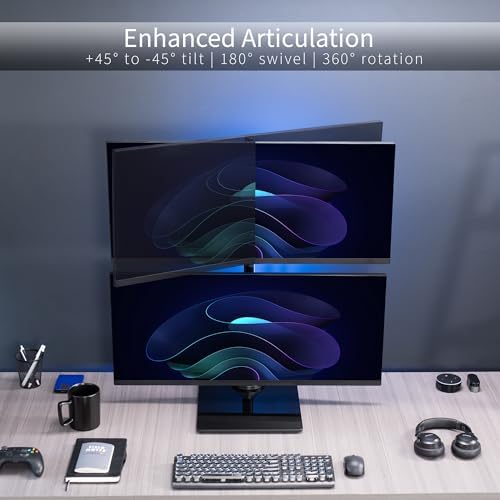 VIVO Dual Monitor Desk Stand with Tempered Glass Base, Free-Standing LCD Mount, Holds in Stacked Vertical Position 2 Ultrawide Screens up to 34 inches, Black, STAND-V002LG - Image 4