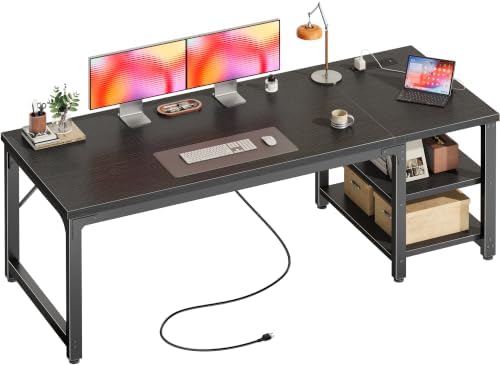 Huuger 63'' x 23.6'' Computer Desk with Power Outlets, 0.95'' Thick Desktop by Huuger