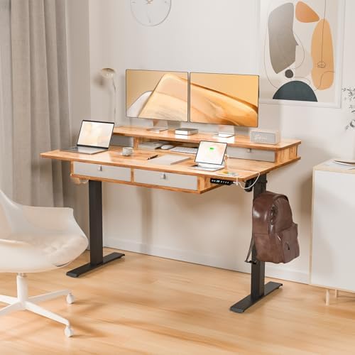 55 x 30 Inch Electric Standing Desk with 4 Drawers, Light Rustic - Image 2