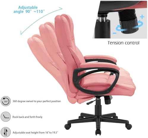 Furmax Office Executive Chair High Back Adjustable Managerial Home Desk Chair, Swivel Computer PU Leather Chair with Lumbar Support (1, Pink) - Image 6