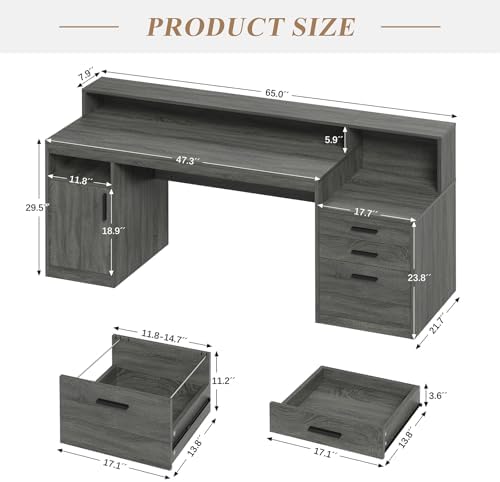 YOMILUVE 65" Computer Desk with 3 Drawers & Printer Shelf for Home Office - Image 2
