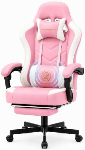 Office Desk Computer Gaming Chair for Adults, Ergonomic High Back Gamer Chair with Massage and Pocket Spring Cushion, Swivel Comfy Video Game Chairs with Footrest and Lumbar Support (Pink White) by Wismestr
