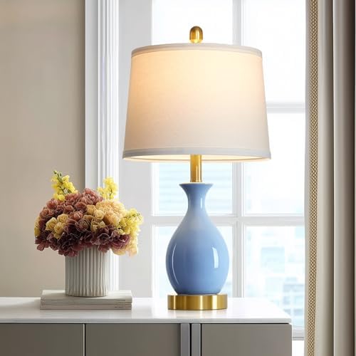 24″ Light Blue Ceramic Table Lamp for Living Room, Modern Classic Bedside Lamp for Nightstand, Small Table Lamp for Bedroom End Table (1 Pack) by Luxeflow