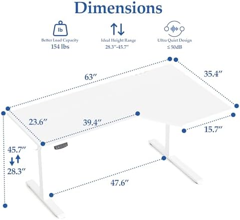 Klicelor L Shaped Standing Desk 63 x 35.4 Inch, Electric Height Adjustable Corner Desk for Home Office Workstation, Ergonomic Sit Stand Computer Table with Memory Controller, White - Image 3