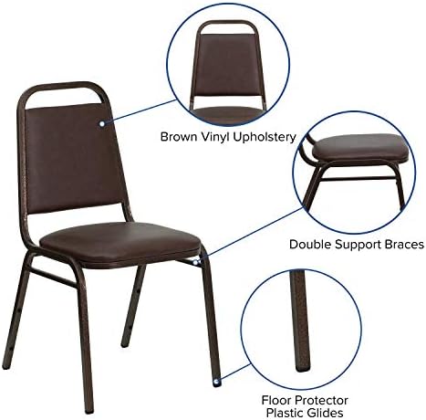 Flash Furniture 4 Pack HERCULES Series Trapezoidal Back Stacking Banquet Chair in Brown Vinyl - Copper Vein Frame - Image 5