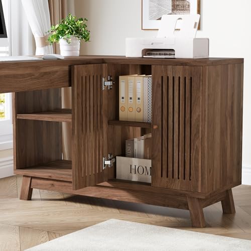 Tribesigns 57-Inch L-Shaped Desk, Office Computer Desk with Storage, Wooden Corner Workstation, Study Writing Table for Home Office (Walnut) - Image 6