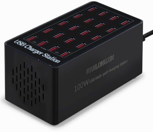 USB Charging Station,100W 20-Port Multi Smart Safety Fast Charger Station for Phone Tablet Watch Headphone PS, Compact Desktop Charger Home Office Travel by WANLONGXIN