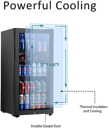 Saeoola Beverage Refrigerator, 4.5 Cu.ft Mini Fridge with Double Glass Door, Cooler for Soda, Beer or Wine for Home, Office or Bar with Adjustable Removable Shelves (Black) - Image 3